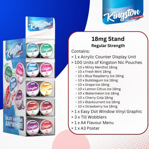 kingston pouches with display stand mcr vape distro 384562