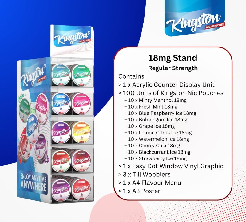 kingston pouches with display stand mcr vape distro 384562